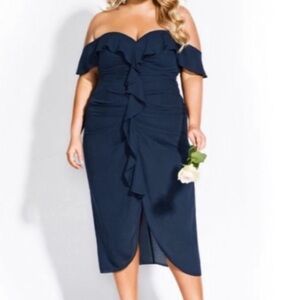 Elegant Navy Off-Shoulder Dress